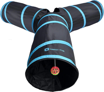 3-Way Cat Tunnels for Indoor Cats with Crinkle Cat Toy - Large, Blue
