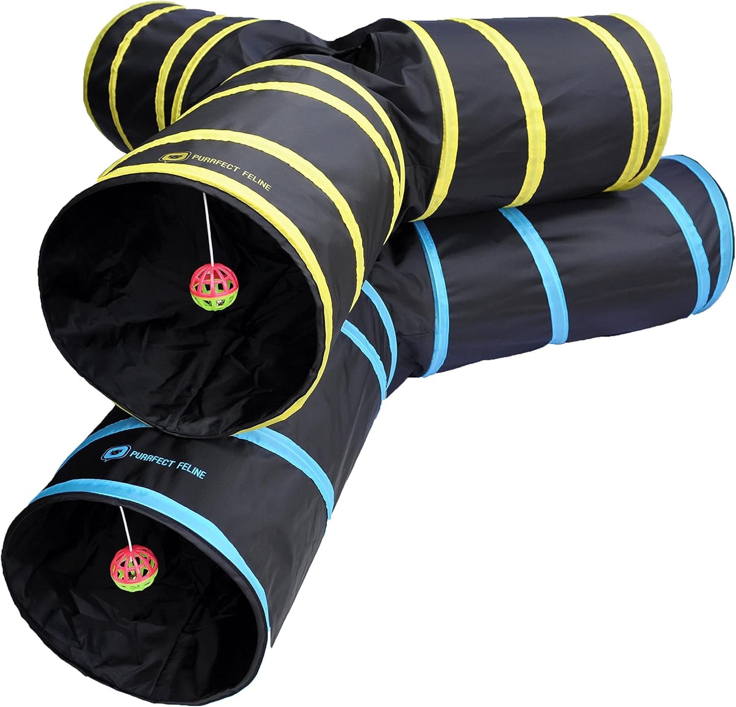 3-Way Cat Tunnels for Indoor Cats with Crinkle Cat Toy - Large, Blue