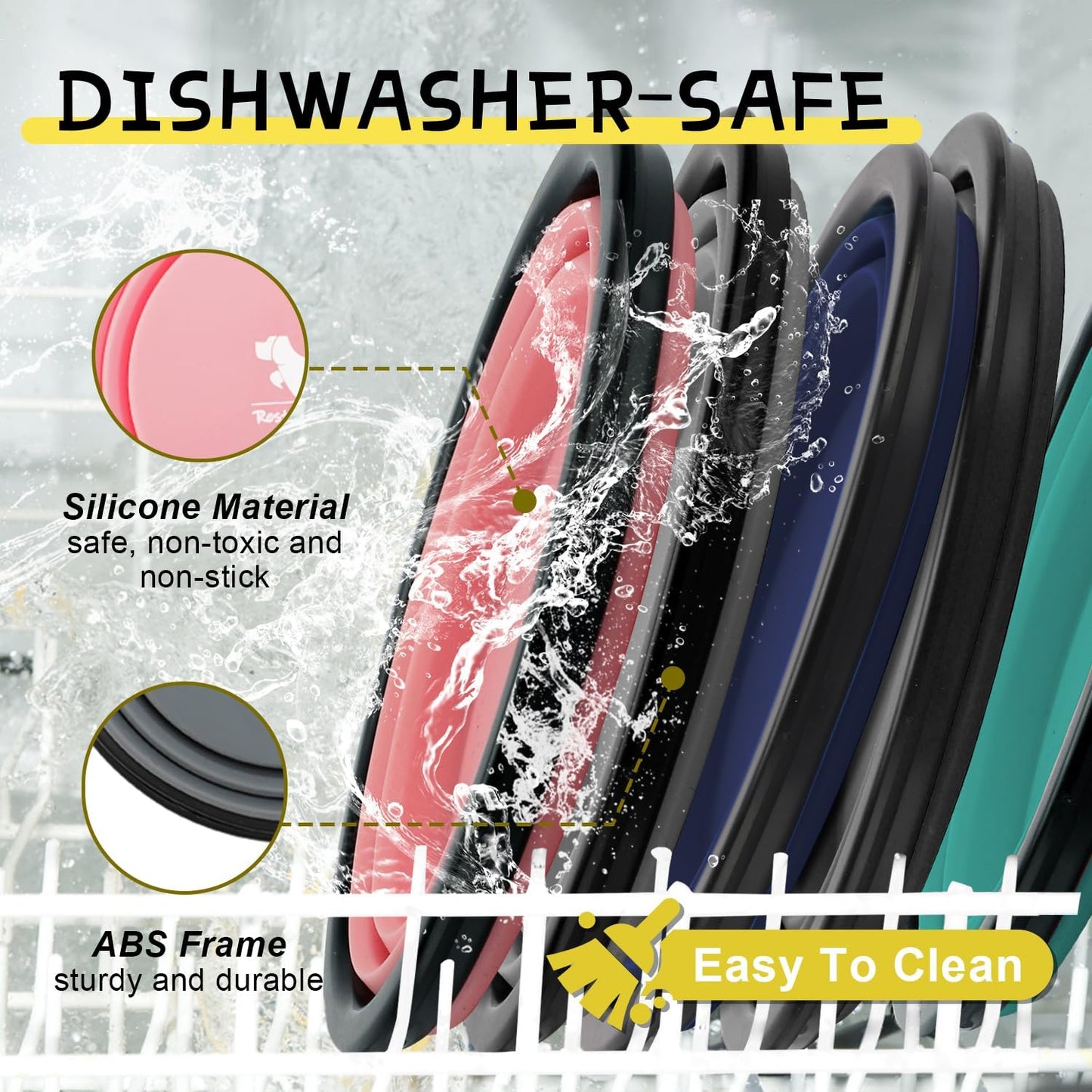 Collapsible Travel Dog Bowls - 2-Pack Portable Water and Feeding Dishes for Pets, Foldable Design with Carabiners, BPA Free (Medium, Grey & Pink)