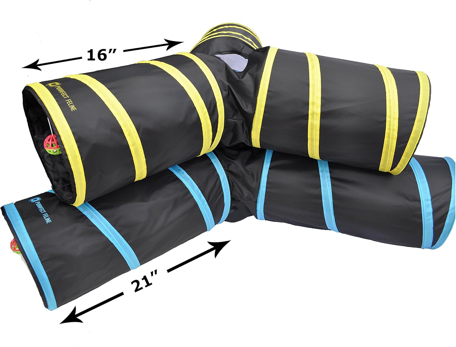 3-Way Cat Tunnels for Indoor Cats with Crinkle Cat Toy - Large, Blue