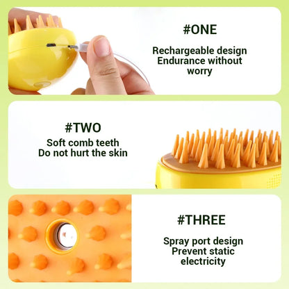 3-in-1 Electric Pet Grooming Tool: Steamy Brush with Sprayer for Shedding and Massage for Cats and Dogs